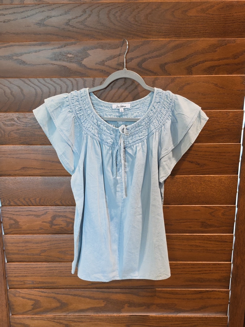 Sam Edelman Light Blue Smocked Yoke Flutter Sleeve Top